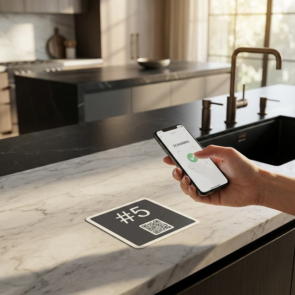 Agent placing QR tags on home features
