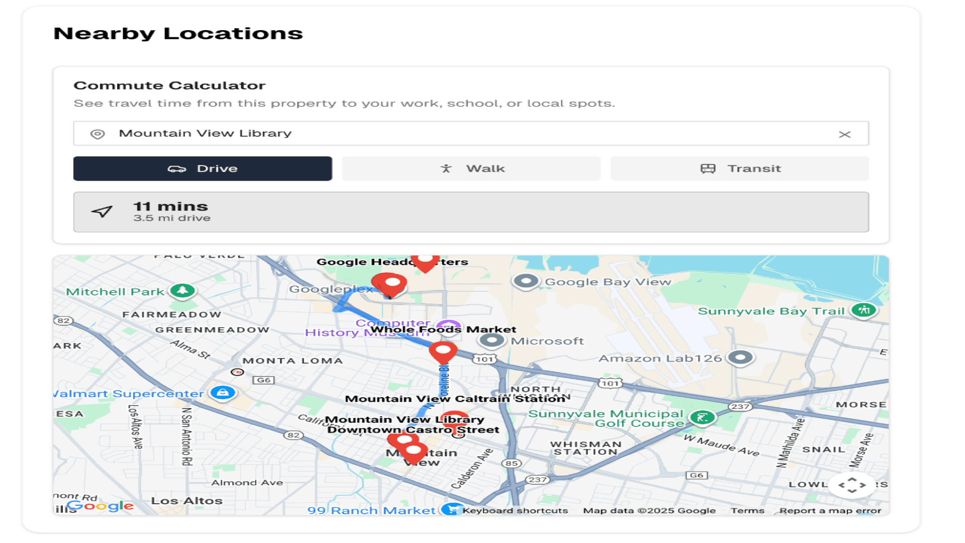 Interactive commute calculator with map visualization